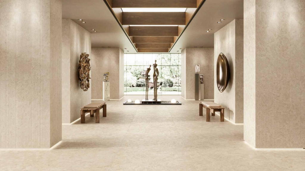 Ceramiche Caesar Italian engineered porcelain stoneware installation in LEED-certified UAE commercial landmark building sustainable architecture