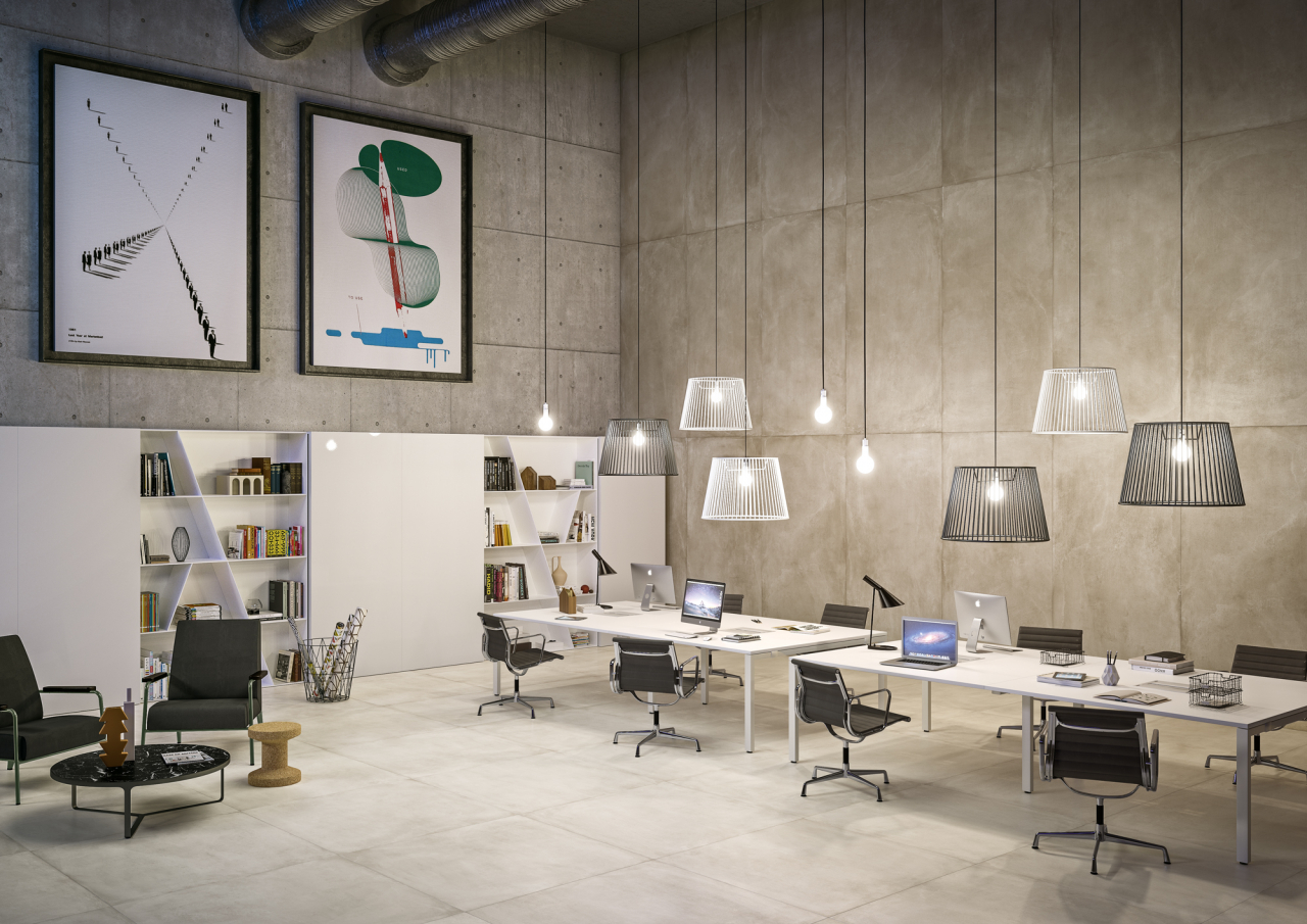 Large size porcelain stoneware tiles concrete look