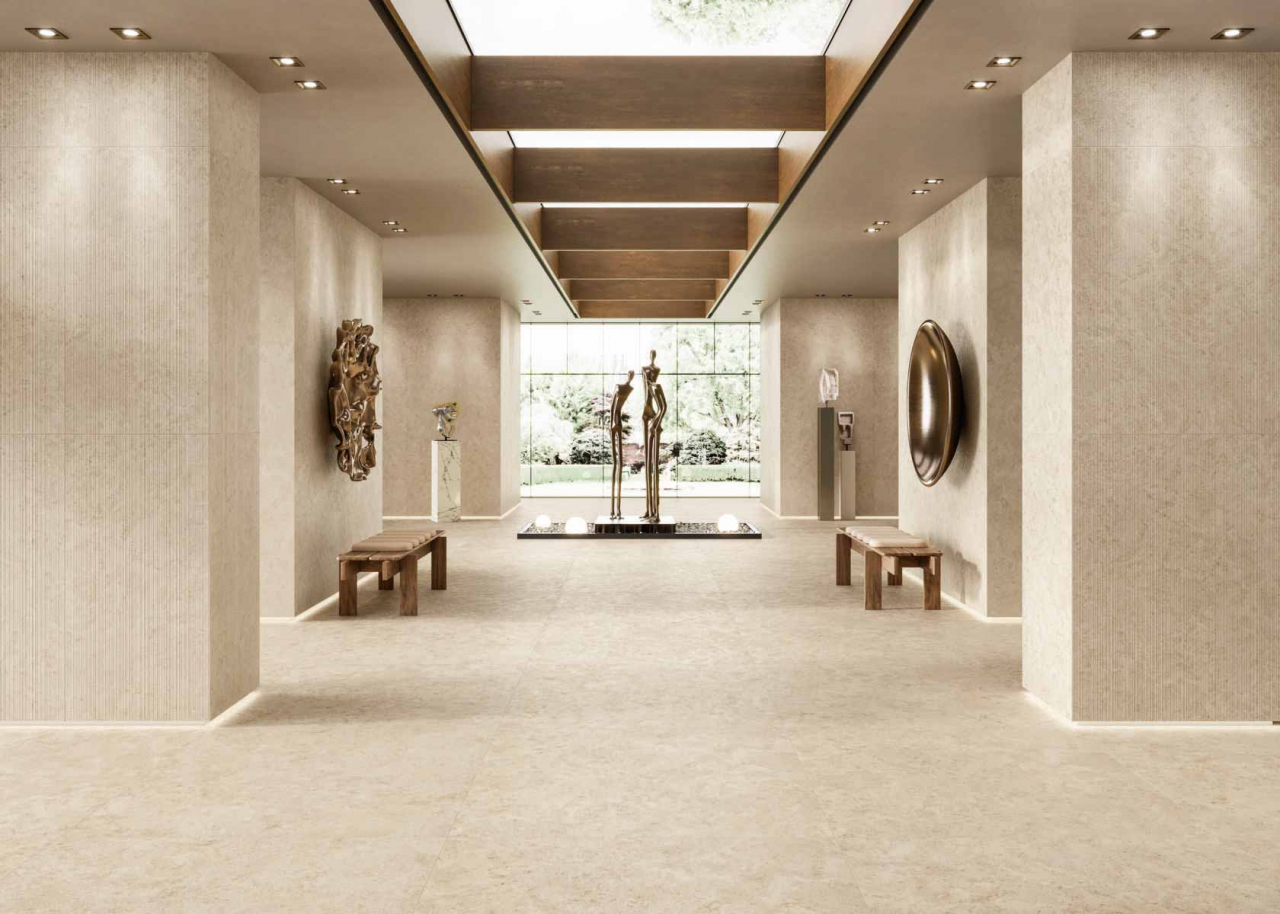 Ceramiche Caesar Italian engineered porcelain stoneware installation in LEED-certified UAE commercial landmark building sustainable architecture