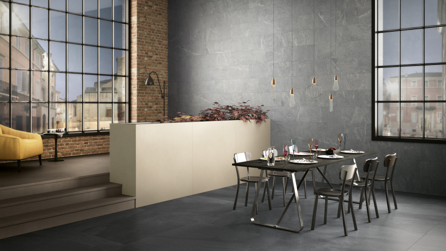 Dining room porcelain tiles grey