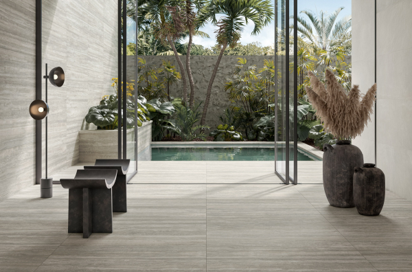 Caesar Iconica and Slab2 matched finish indoor outdoor floor continuity in UAE l