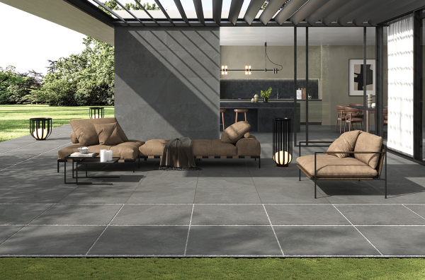 Caesar Slab2 slate-effect interior to exterior transition threshold detail in Gu